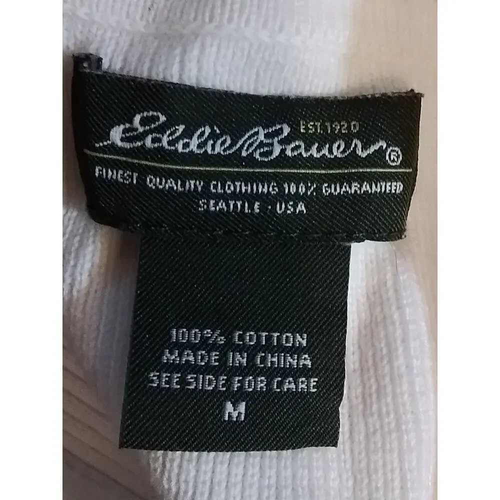 Eddie Bauer; white zip sewater with snowflake pattern